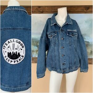 Blue Denim Jacket with Embroidered Patches
